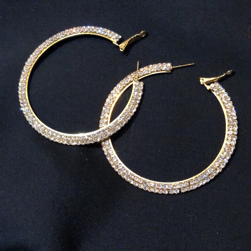 CZ hoops! gold tone pierced earrings loaded with CZ’s!